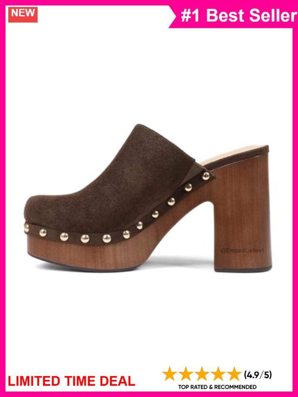 Platform Clogs High Heel Studded Slip On Mules for Women